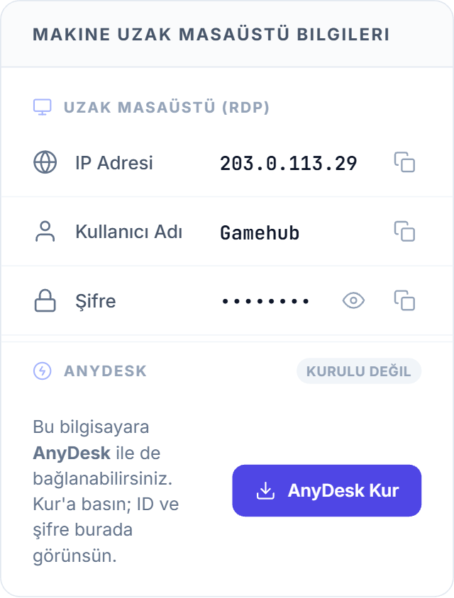 Makine Uzak Masaüstü Bilgileri kartı