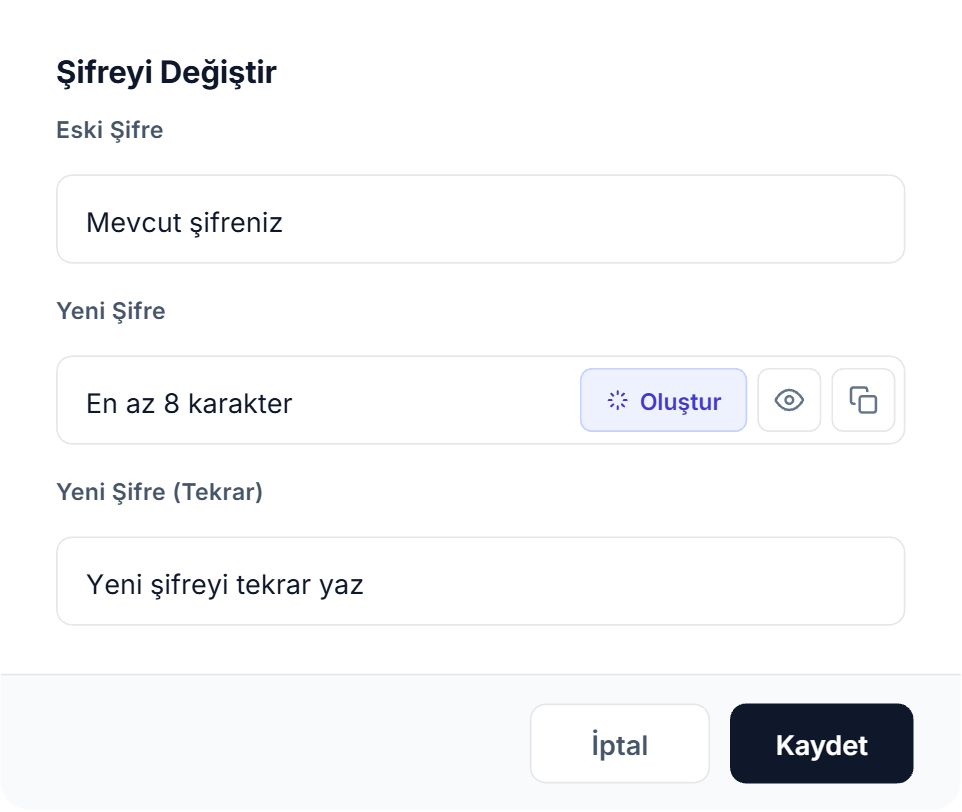 Şifreyi Değiştir penceresi