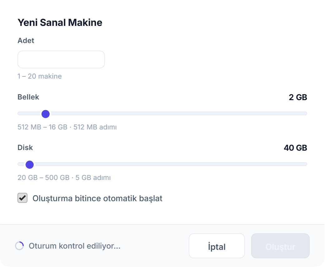 Yeni Sanal Makine penceresi