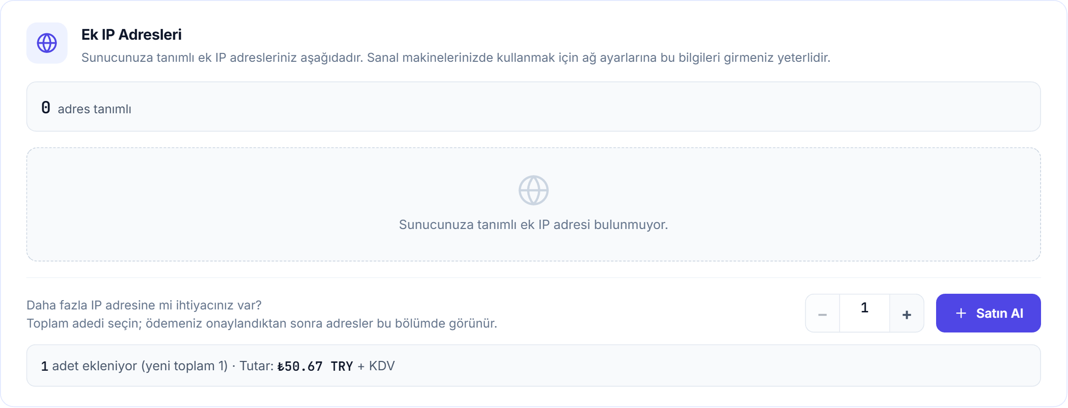 Ek IP Adresleri paneli