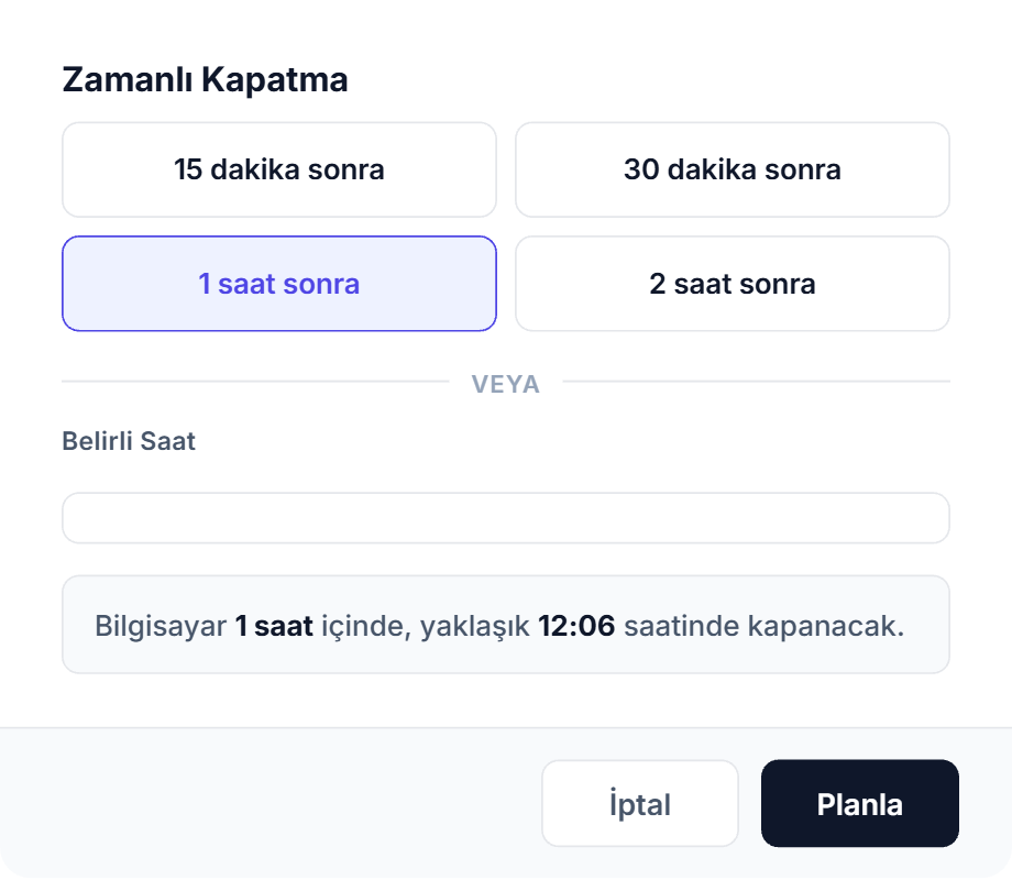 Zamanlı Kapatma penceresi