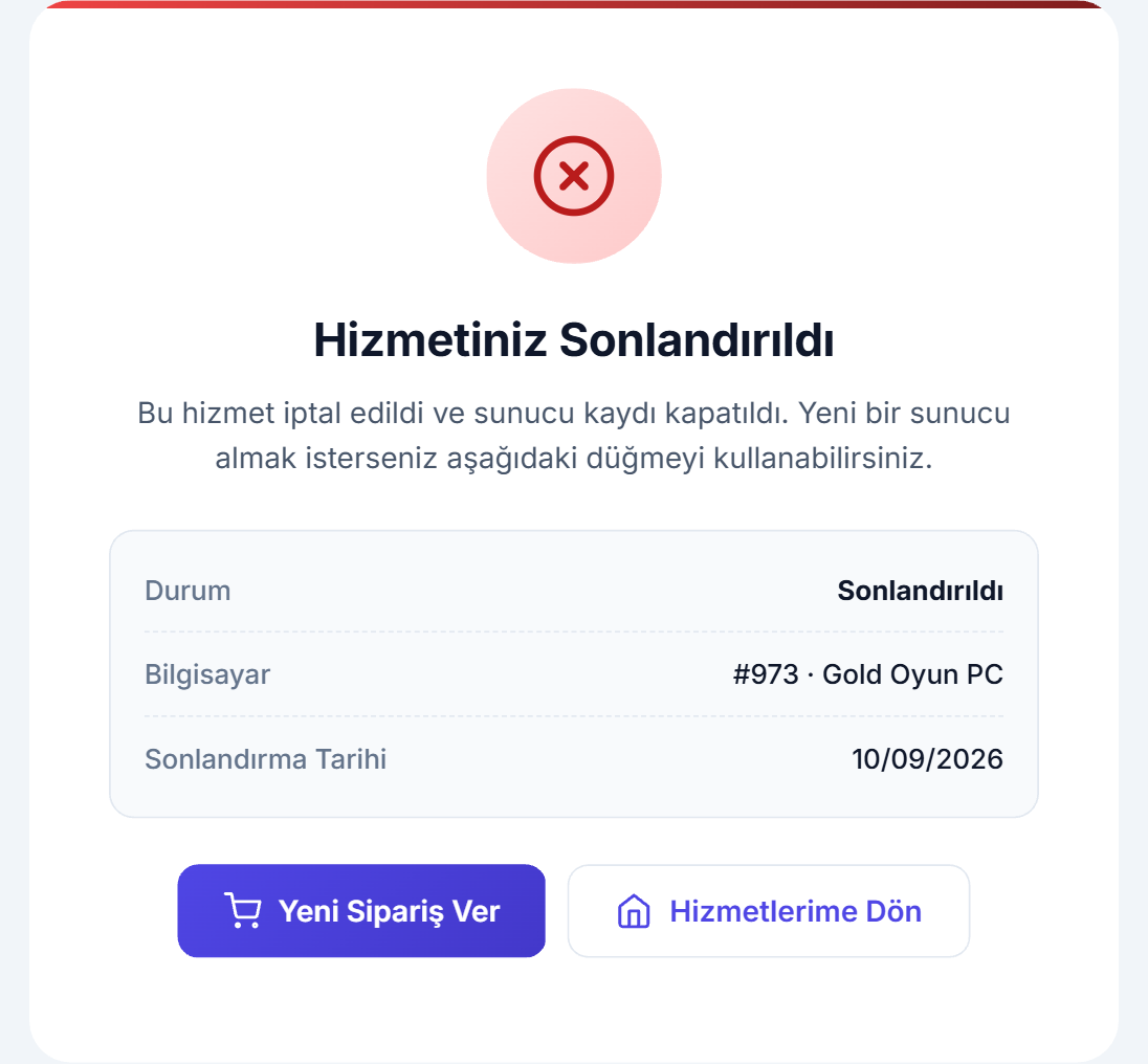 Hizmetiniz Sonlandırıldı kartı